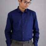 Mens Casual Shirts - 100% Cotton Blue Shirt for Man