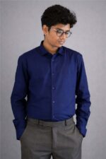 Mens Casual Shirts - 100% Cotton Blue Shirt for Man