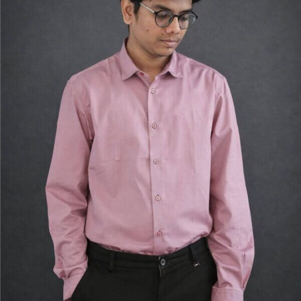 Mens Casual Shirts - 100% Cotton Pink Shirt for Man