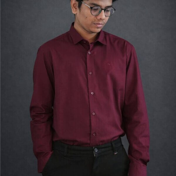 Mens Casual Shirts - 100% Cotton Maroon Shirt for Man