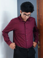 Mens Casual Shirts - 100% Cotton Maroon Shirt for Man - Image 5