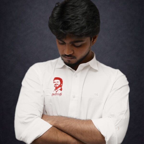 Mens Casual Shirts - 100% Cotton Vijay Shirt for Man (Red Embroidery)